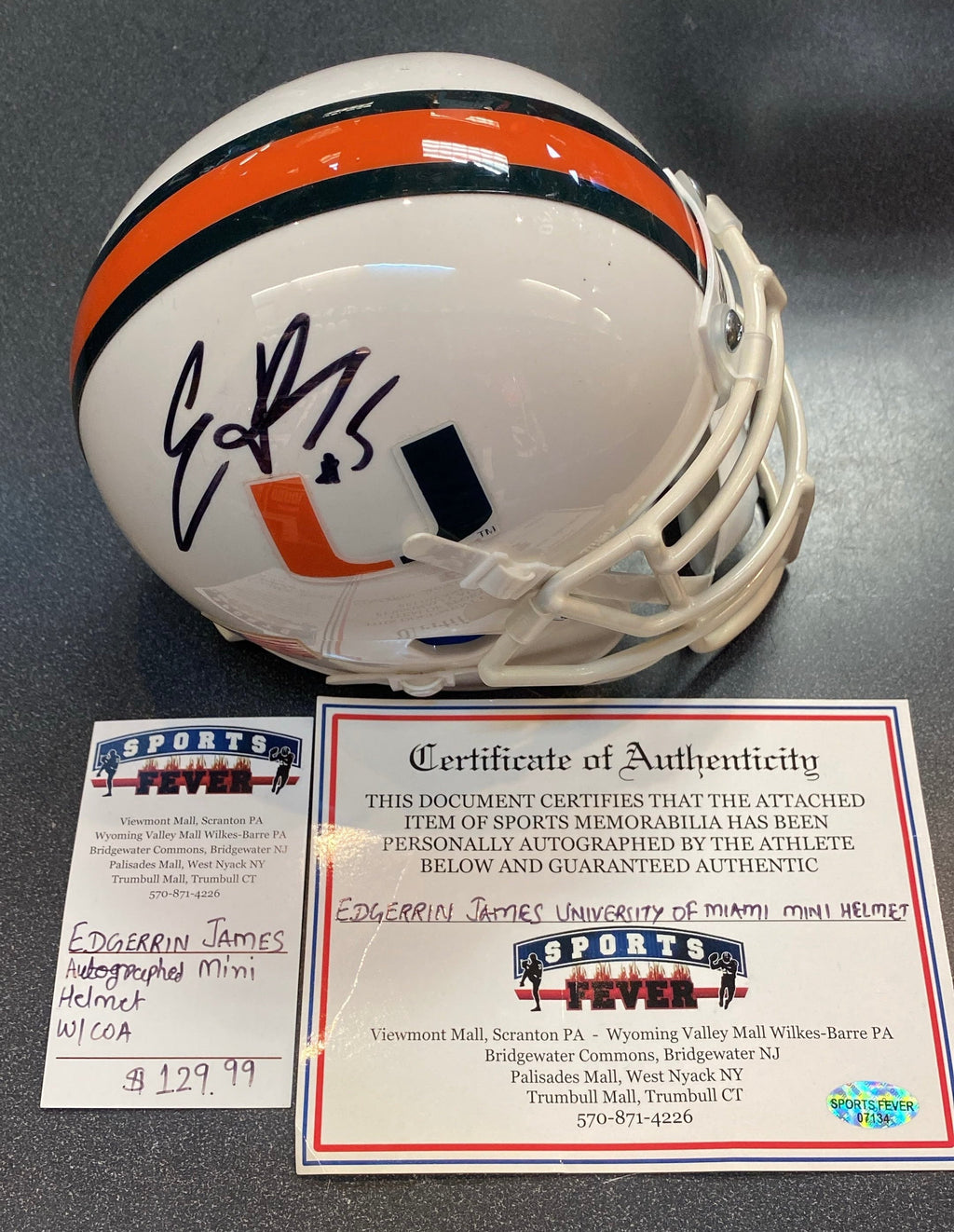Edgerrin James Autographed Miami Hurricanes Mini Helmet product image 1